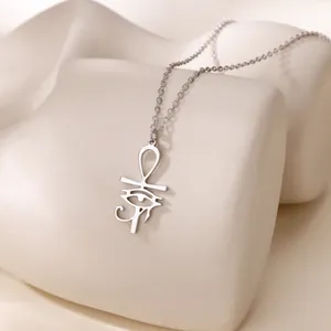 Polished titanium steel necklace with Ankh and Eye of Horus pendant for women