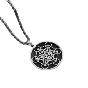 Collier Metatron en acier inoxydable avec pendentif circulaire de géométrie sacrée