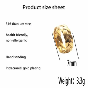 7mm gouden gevlochten titanium stalen ring met punk weefontwerp voor dames en heren