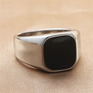 Anillo de Sello Cuadrado de Acero Inoxidable 316 Vintage Punk Para Hombre Mujer Concha Esmalte Incrustado Joyería Geométrica
