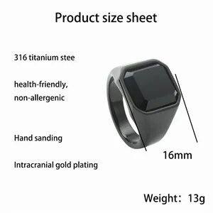 Detalles del anillo de sello de acero de titanio negro de 16mm, acero hipoalergénico 316