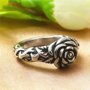 Vintage Stainless Steel Rose Flower Ring For Women Retro Antique Gold Silver Plated Punk Gothic Thorns Finger Ring Jewelry