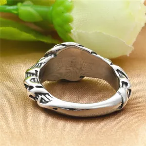 Vintage punk style stainless steel flower ring with embossed floral relief texture