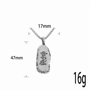 Pendentif vintage en acier inoxydable avec mantra à six mots et chaîne serpent pour hommes