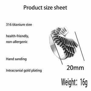 Size guide for vintage eagle wing ring in 316 titanium steel with 20mm width