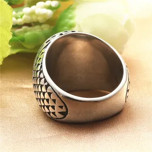 Vintage punk titanium steel cross ring with geometric textured surface for men