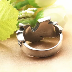 Vintage eagle wing ring in silver stainless steel for men with punk rock aesthetic design