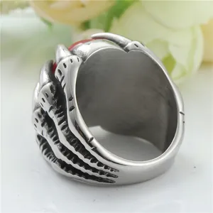 Vintage Drachenkrallen Ring aus Edelstahl mit rotem Granatstein im Gothic Punk Stil