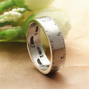 Vintage Stainless Steel Ruler Number Ring For Men Women Creative Footprint Pattern Punk Band Ring Unique Jewelry Gift