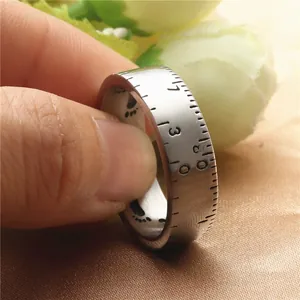 Retro stainless steel ruler ring with engraved scale and black paw prints for men