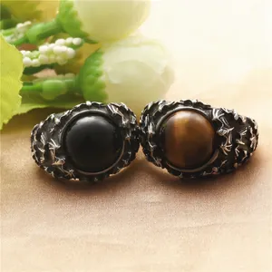 Retro punk bat rings in titanium steel with black onyx and tiger eye stone inlay
