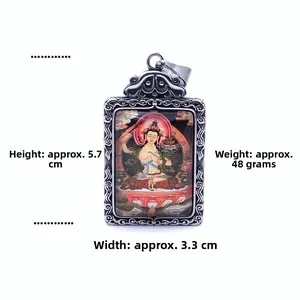 Detail view of retro steel pendant showing dimensions 5.7cm height and 3.3cm width