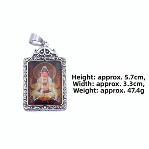Colgante Guanyin de acero de titanio con medidas: 5,7cm de alto, 3,3cm de ancho, 47,4g