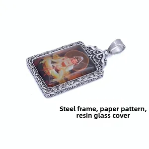 Colgante retro de acero inoxidable Guanyin Bodhisattva Thangka para hombres y mujeres