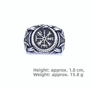 Vintage Viking Vegvisir compass ring in stainless steel with Celtic knot details