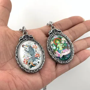 Retro titanium steel pendants featuring colorful Thangka art and traditional lotus motifs