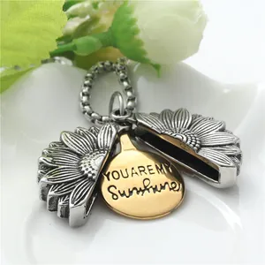 Collier Pendentif Médaillon Tournesol en Acier Inoxydable Vintage Avec Gravure You Are My Sunshine Bijoux Floraux Femmes