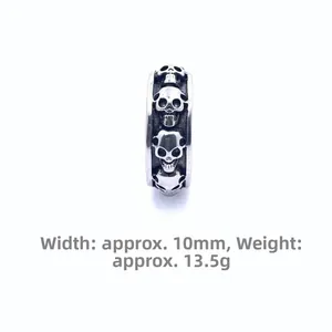 Anillo de calavera punk gótico para hombre en acero inoxidable, 10mm, peso 13,5g