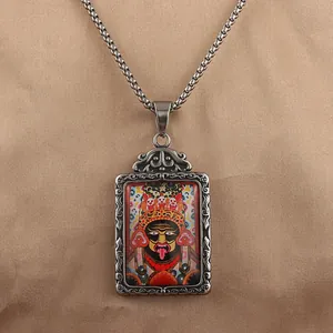 Vintage Titanium Steel Thangka Deity Pendant Necklace For Men Women Retro Ethnic Buddhist Religious Jewelry Gifts Silver Chain