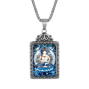 Detailed view of vintage titanium steel zodiac Thangka pendant with intricate carvings