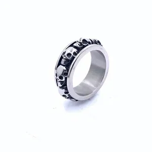 Anillo de Calavera de Acero Inoxidable Gótico para Hombre Vintage Punk Rock Biker Band Ring Joyería Hip Hop Plata Oro Bicolor Esqueleto Anillo