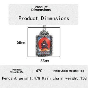 Pendentif Thangka rétro en acier inoxydable pour hommes et femmes avec mesures précises