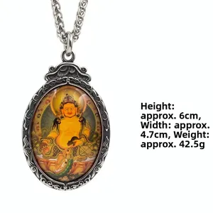 Pendentif bouddhiste en acier titane pour hommes et femmes, 6cm x 4.7cm, poids 42,5g