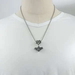Vintage Thor's Hammer Mjolnir pendant necklace in stainless steel on a ball chain