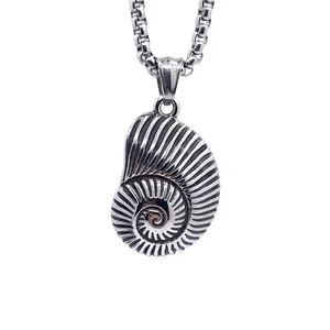 Collar con Colgante de Caracol Nautilus de Acero Inoxidable Vintage para Hombre Joyería Punk de Caracola con Cadena de Caja Regalo