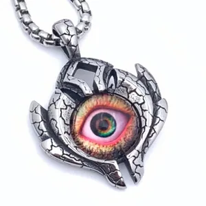 Collana Con Pendente Malocchio in Acciaio Inossidabile Vintage Per Uomo Donna Stile Goth Punk Gioielli Texture Screpolata