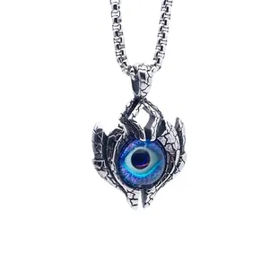 Collana con ciondolo occhio del diavolo in acciaio inossidabile con artigli e perla blu
