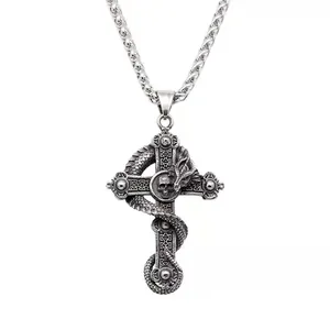 Collar de Colgante de Cruz de Dragón de Acero Inoxidable Punk Vintage Para Hombres Mujeres Joyería Gótica