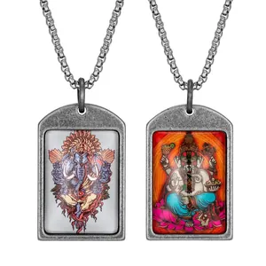 Collar con Colgante Thangka de Ganesha de Acero Inoxidable Vintage Joyas Religiosas Étnicas Retro para Hombres Mujeres