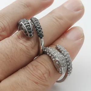 Punk style stainless steel snake rings with black and white crystal pave settings