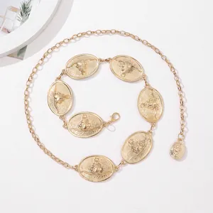 Bohemian Retro Bull Head Embossed Alloy Metal Waist Chain For Women Ethnic Style Adjustable Gold Body Chain Jewelry Accessory