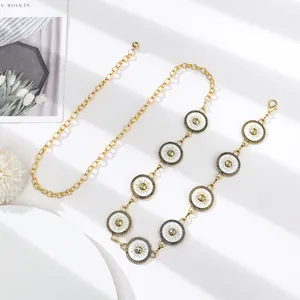 Bohemian gold metal sun charm waist chain belt with white sun face totems for women