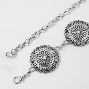Catena da vita vintage in metallo per donna con intarsio in turchese e incisioni