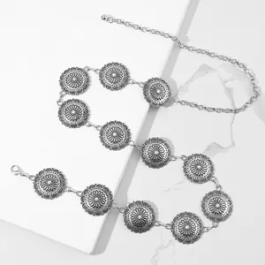 Catena da vita bohémien in metallo argento con motivi floreali a rilievo da donna
