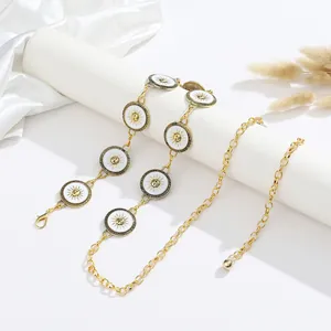 Vintage Bohemian Gold Plated Alloy Waist Chain Belt With White Enamel Sun Face Pendants Adjustable Body Chain Jewelry For Women
