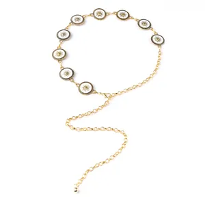 Bohemian gold sun flower waist chain with engraved metal discs and adjustable clasp