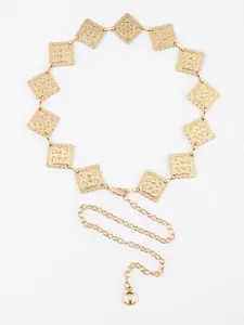 Women's Vintage Golden Alloy Metal Waist Chain Elegant Hollow Square Pattern Adjustable Belly Belt Fashion Accessory Jewelry Gift