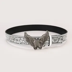 Cintura in Pelle PU con Fibbia ad Aquila Etnica Vintage per Donna Cintura con Stampa Floreale Punk Cowboy Western Bianca Nera