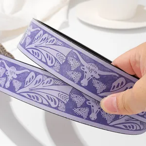Purple faux leather belt with white bull head and floral pattern for women jeans