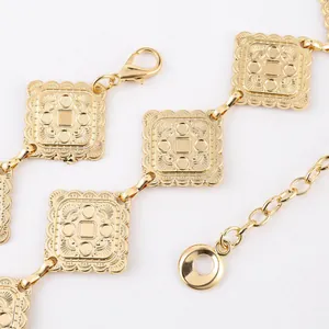 Elegant gold square waist chain with wavy edges and radial relief pattern decoration