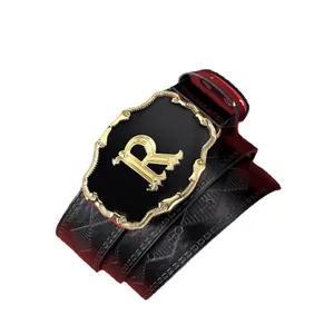 Ceinture pour homme avec boucle lettre R et motif de losanges dégradé rouge-noir