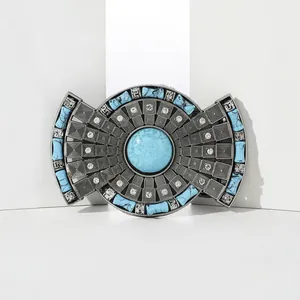 Vintage Western Cowboy Gürtelgesp Zinklegering Turkoois Strass Ingelegd Boheemse Stijl Bloemen Dier Reliëf Riem Accessoire Voor Heren Dames