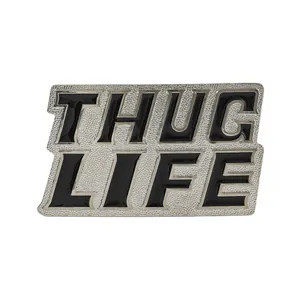 Vintage zilveren riemgesp met Thug Life gravure en bohemien turquoise stenen inlegwerk