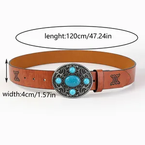 Detailed dimensions of retro leather belt showing 120cm length and 4cm width specs