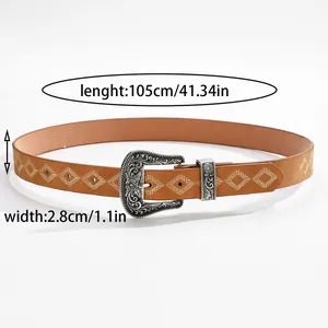 Dettaglio della cintura western marrone con dimensioni 105cm di lunghezza e 2,8cm di larghezza