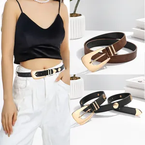 Cintura Donna alla Moda in Pelle PU Con Fibbia ad Ardiglione Geometrica in Lega Dorata Rivetti Retrò Cintura Decorativa per Abiti